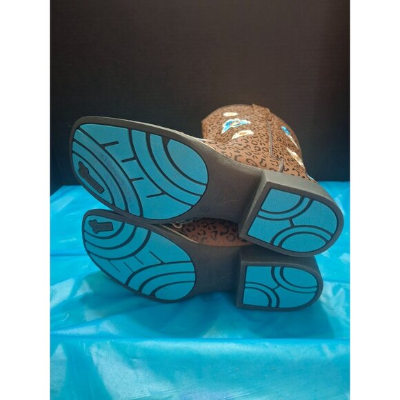 Twisted X Kids Floral Embroidered Brown Leopard Print Western Cowboy Boots Size - Picture 7 of 8